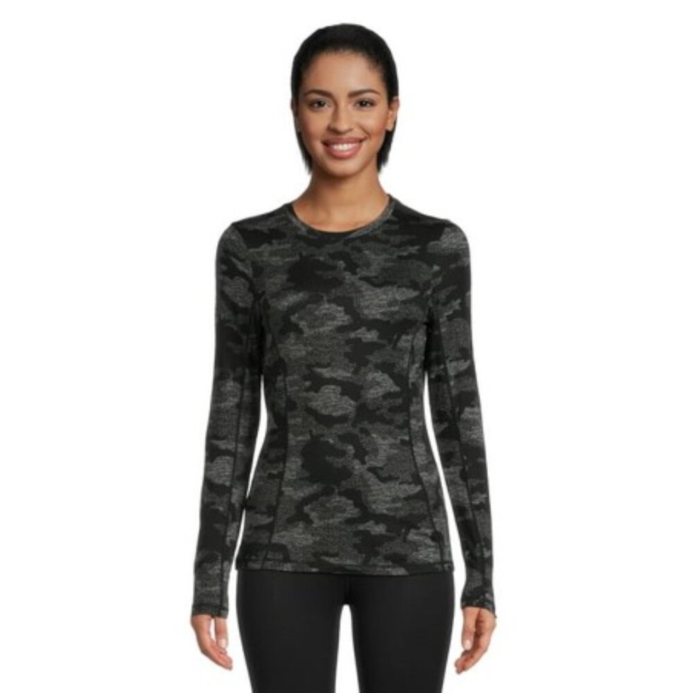 Reebok Warm Performance Base Layer Long Sleeve Crew Black Camo Shirt Small NWT